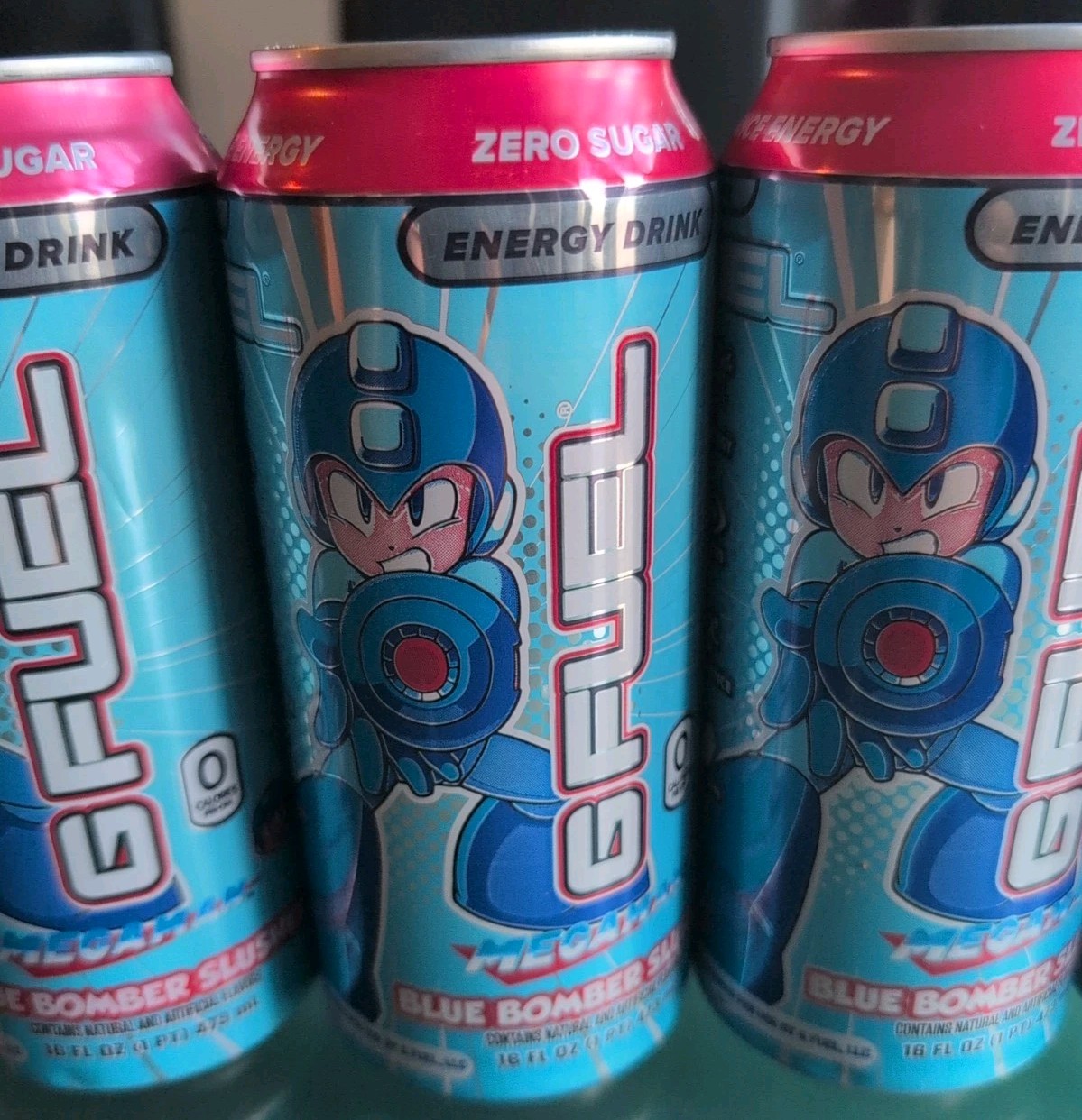 Limited Edition Megaman Blue Bomber Slushee GFuel Energy Drink Can 16oz 4 pack