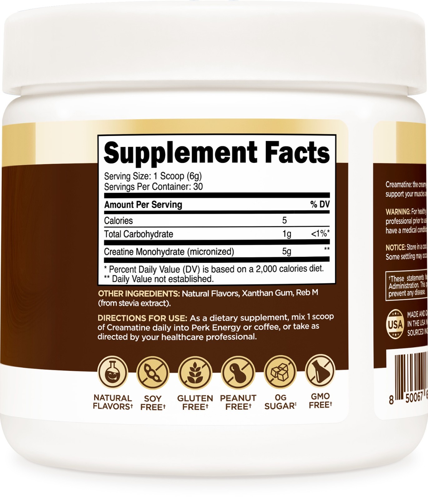 Perk Creamatine (Coconut Cream) 30 Servings – Flavored Creatine Monohydrate, 5g