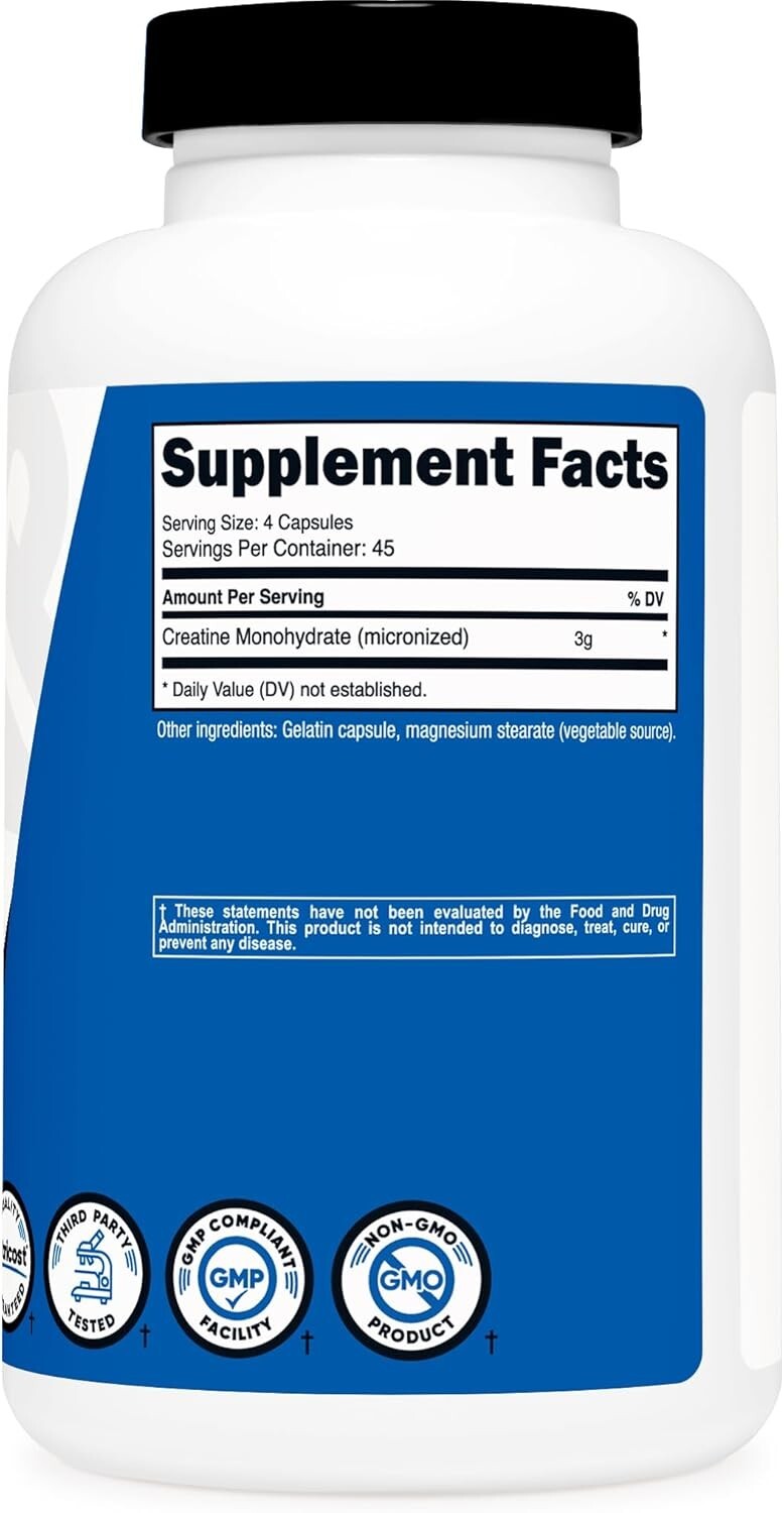 Nutricost Creatine Monohydrate 3,000mg, 180 Capsules (750mg Per Capsule)