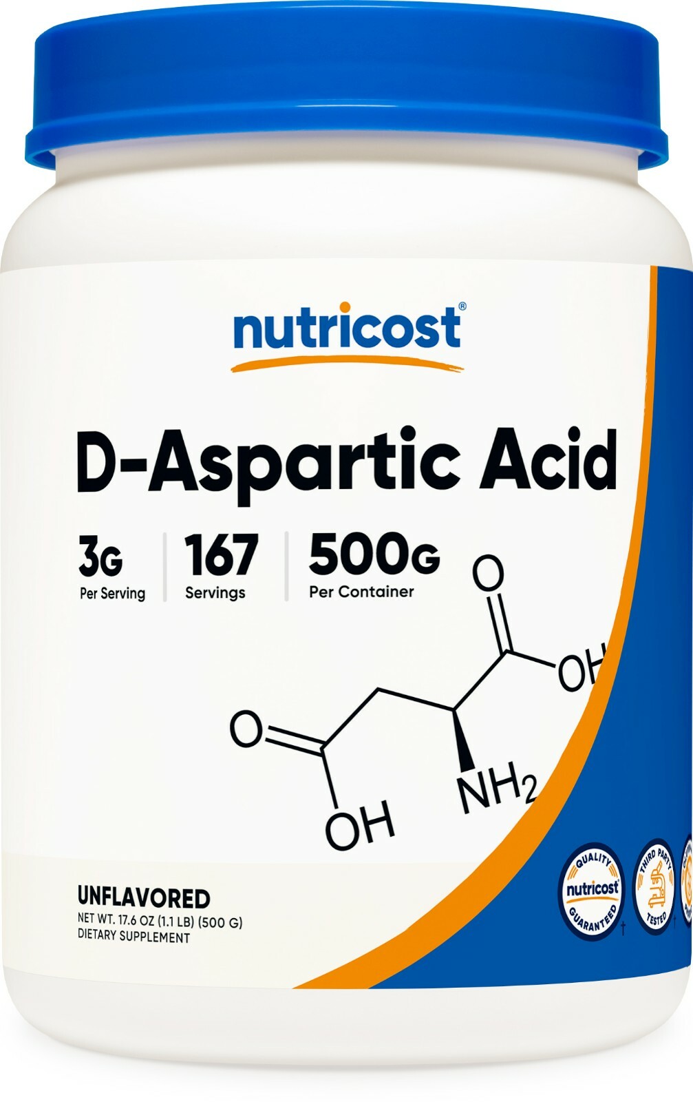 Nutricost D-Aspartic Acid (DAA) – 500G, 167 Servings, Non-GMO, Gluten Free