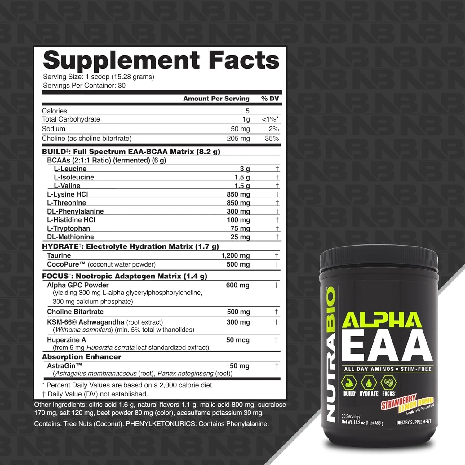 NutraBio Alpha EAA – All-Day Amino Acids for Muscle Growth and Hydration –