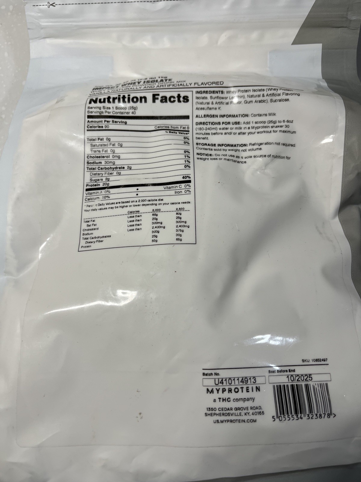 MyProtein Impact Whey Isolate Protein Powder Vanilla 2.2lbs bb10/2025