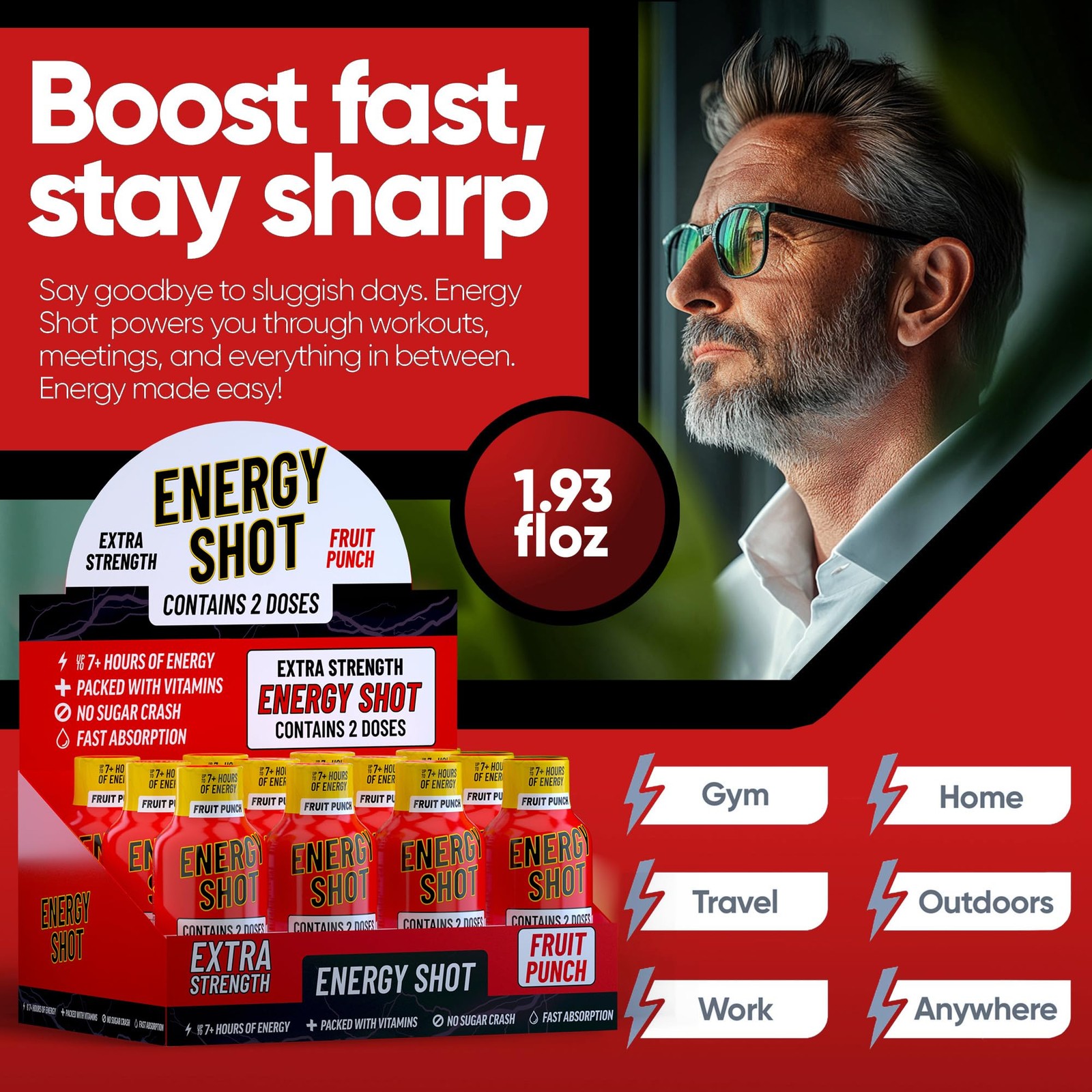 Fruit Punch Extra Strength Energy Shot 48 pk – 260mg 1.93 Fl Oz (Pack of 48)