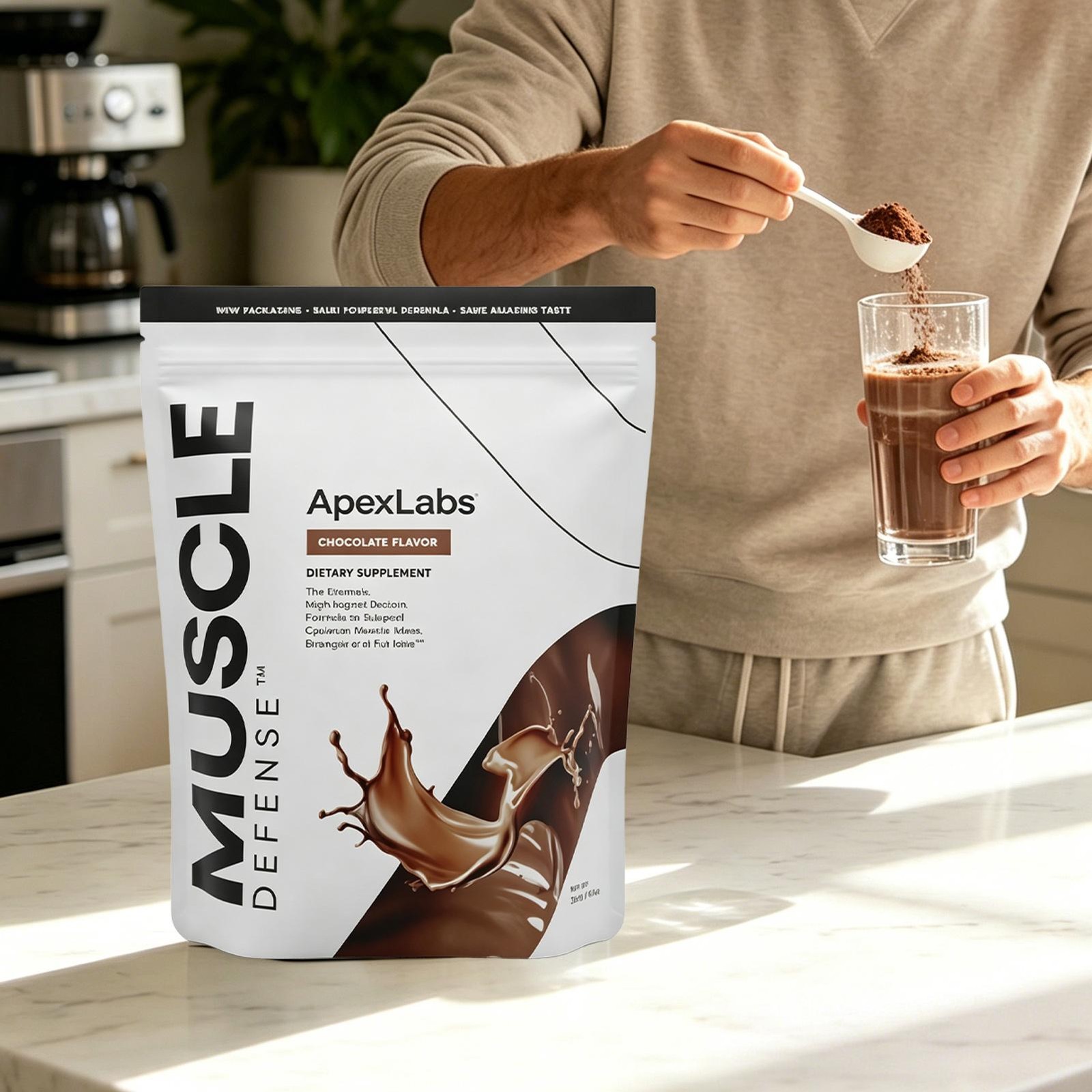 APEX LABS MUSCLE DEFENSE CHOCOLATE FLAVOR – 8.57 OZ – EXP 02/27 – NEW PACKING