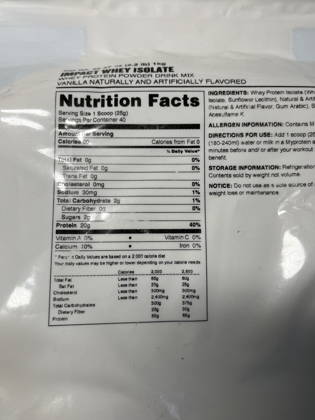 MyProtein Impact Whey Isolate Protein Powder Vanilla 2.2lbs bb10/2025
