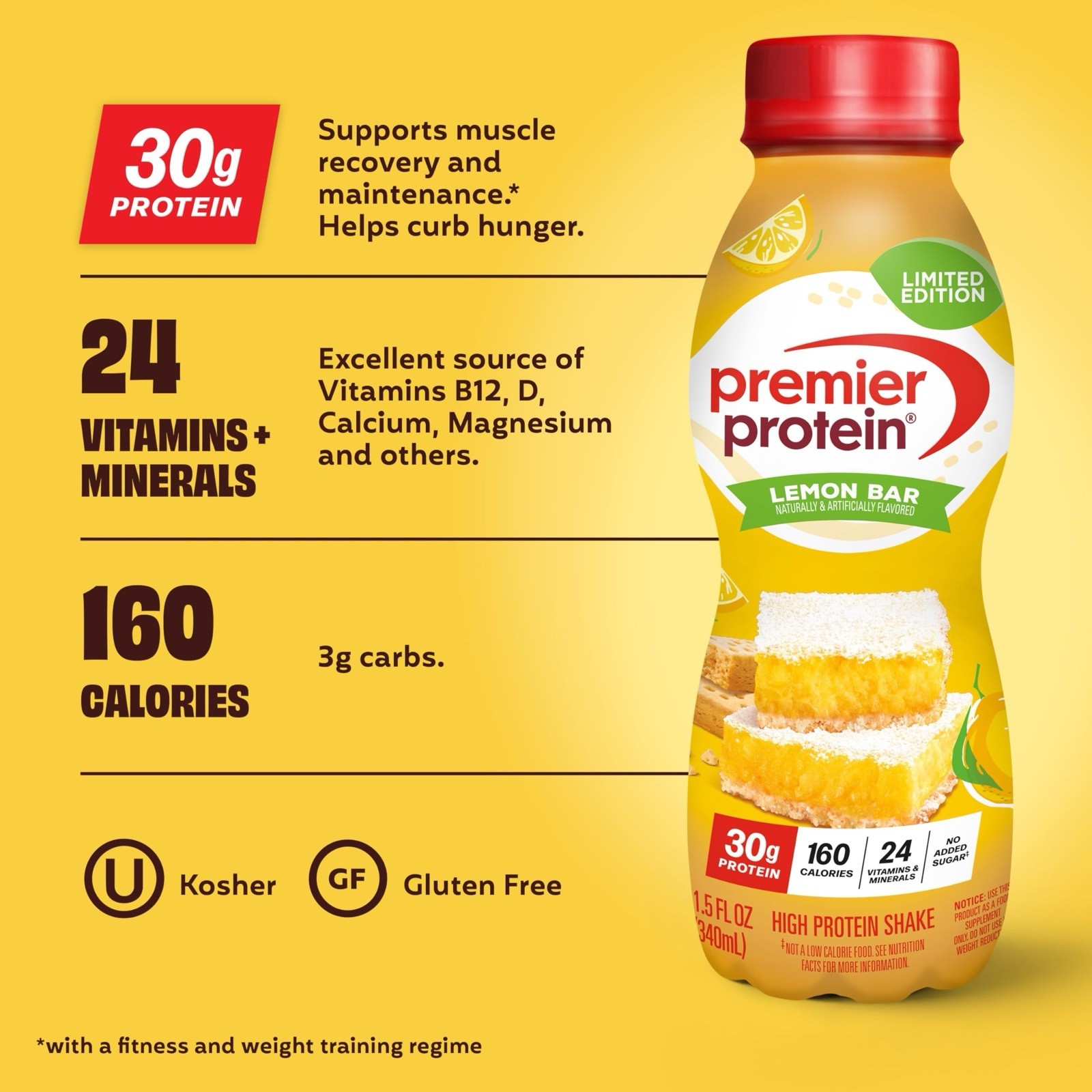 Premier Protein Lemon Bar 🍋 11.5 Fl Oz (Pack of 12)