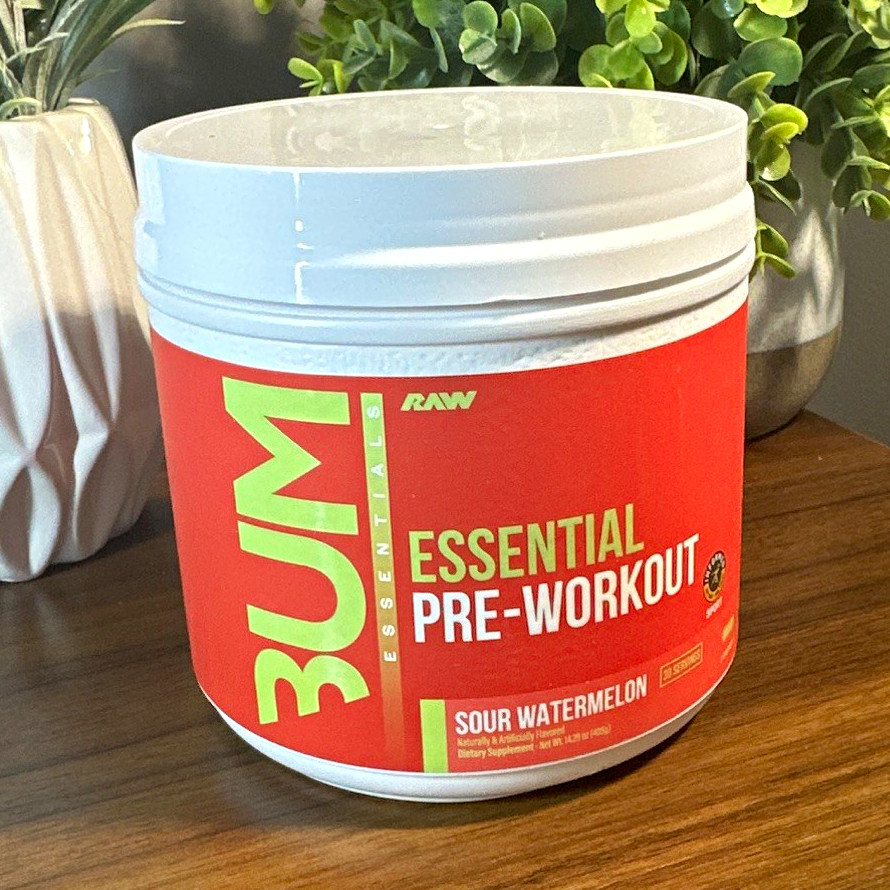 BUM Essential Raw Pre-Workout Powder, Sour Watermelon Flavor