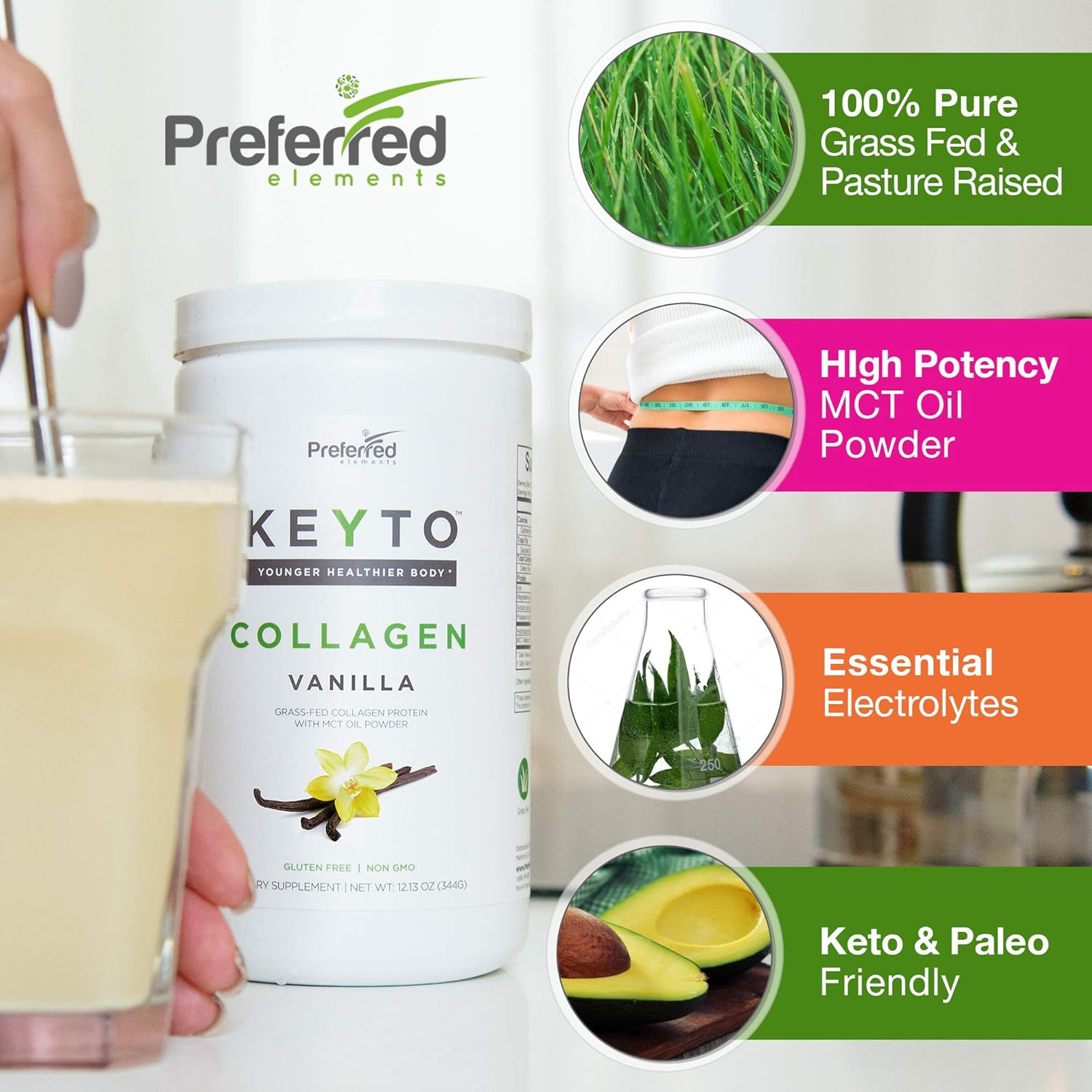 Keto Collagen Protein Powder with MCT Oil – Keto and Paleo Friendly Grass Fed an