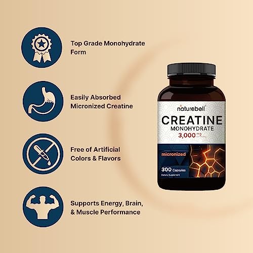 NatureBell Creatine Monohydrate Capsules 3,000mg, 300 Count | Micronized