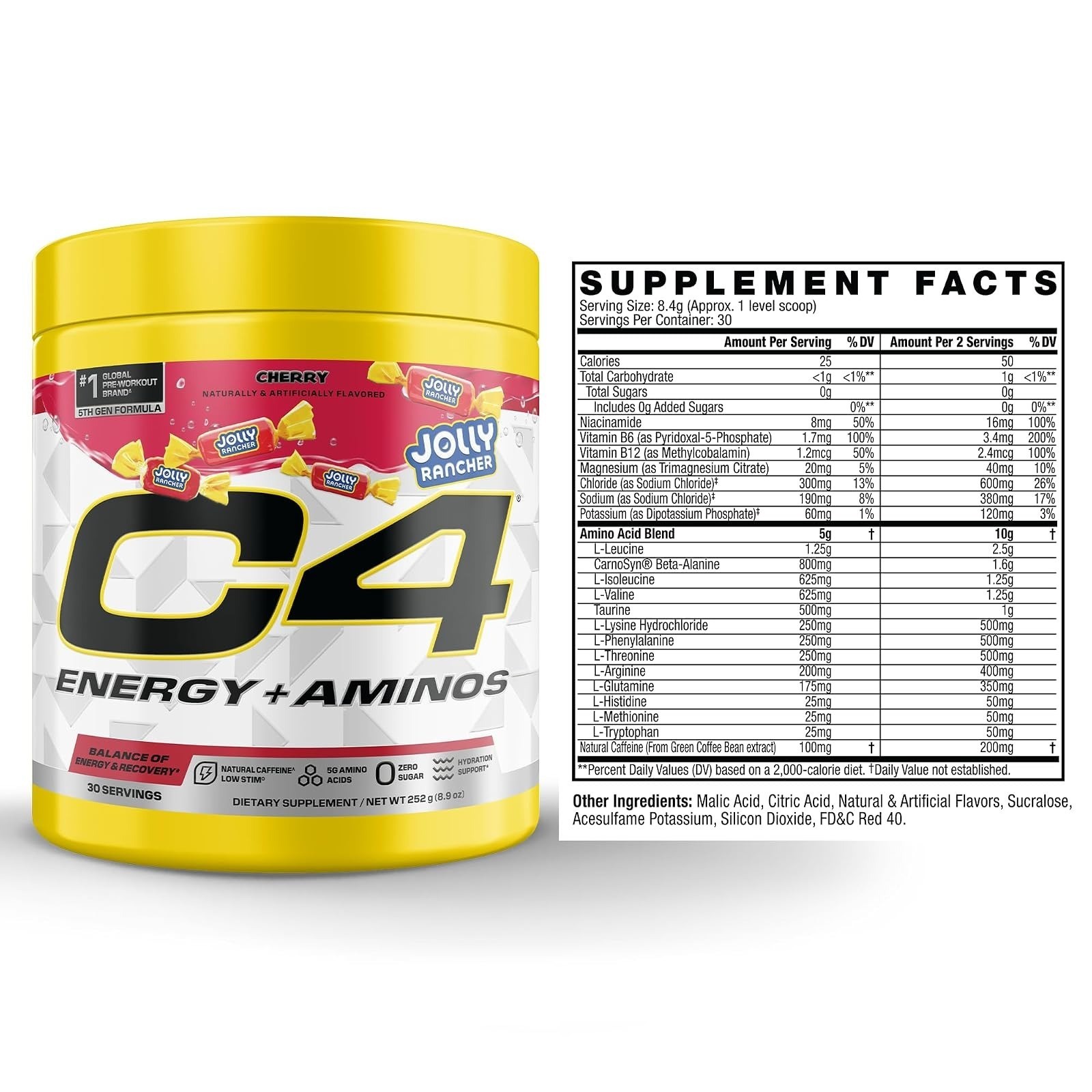 C4 Energy + Aminos Powder Jolly Rancher Cherry – 30 Servings