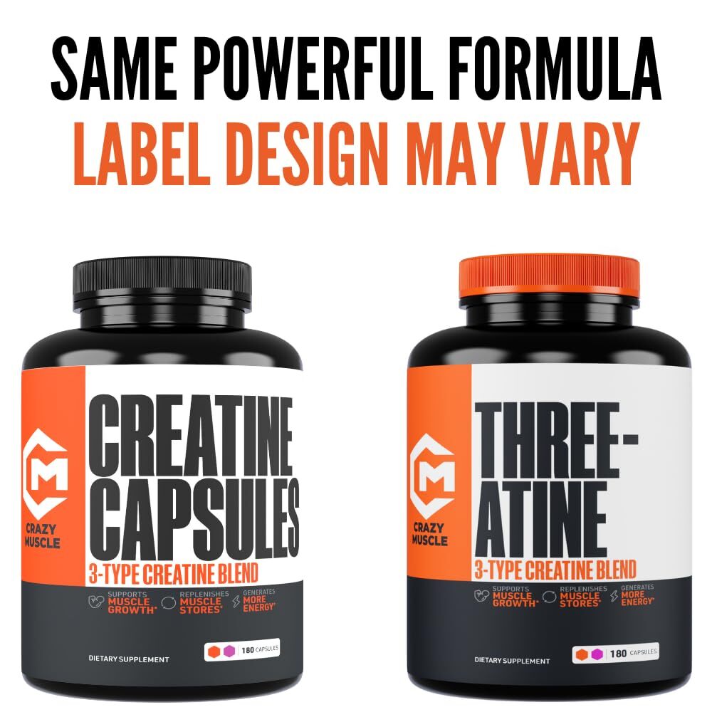 Creatine Capsules 5g Premium 3X ThreeAtine Pre Workout Bulk Muscle Mass Gaine…