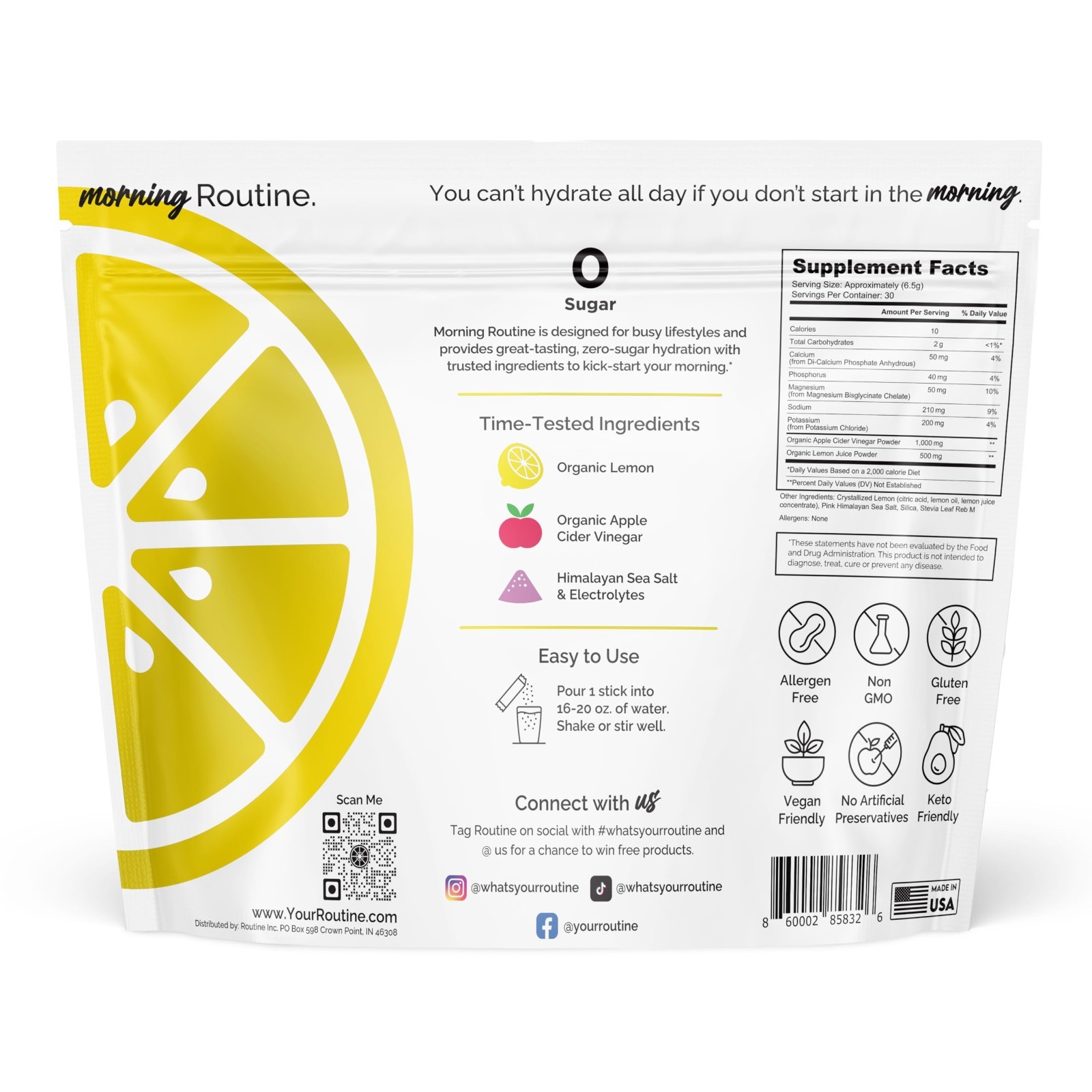 Hydrating Electrolyte Powder Packets – Lemon & Apple Cider Vinegar Mix, Keto, Su