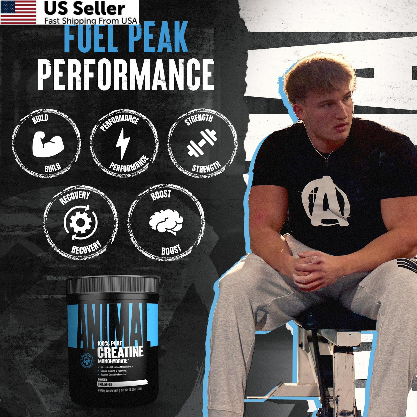 Animal Creatine Monohydrate Powder Micronized Muscle Recovery Unflavored 300g