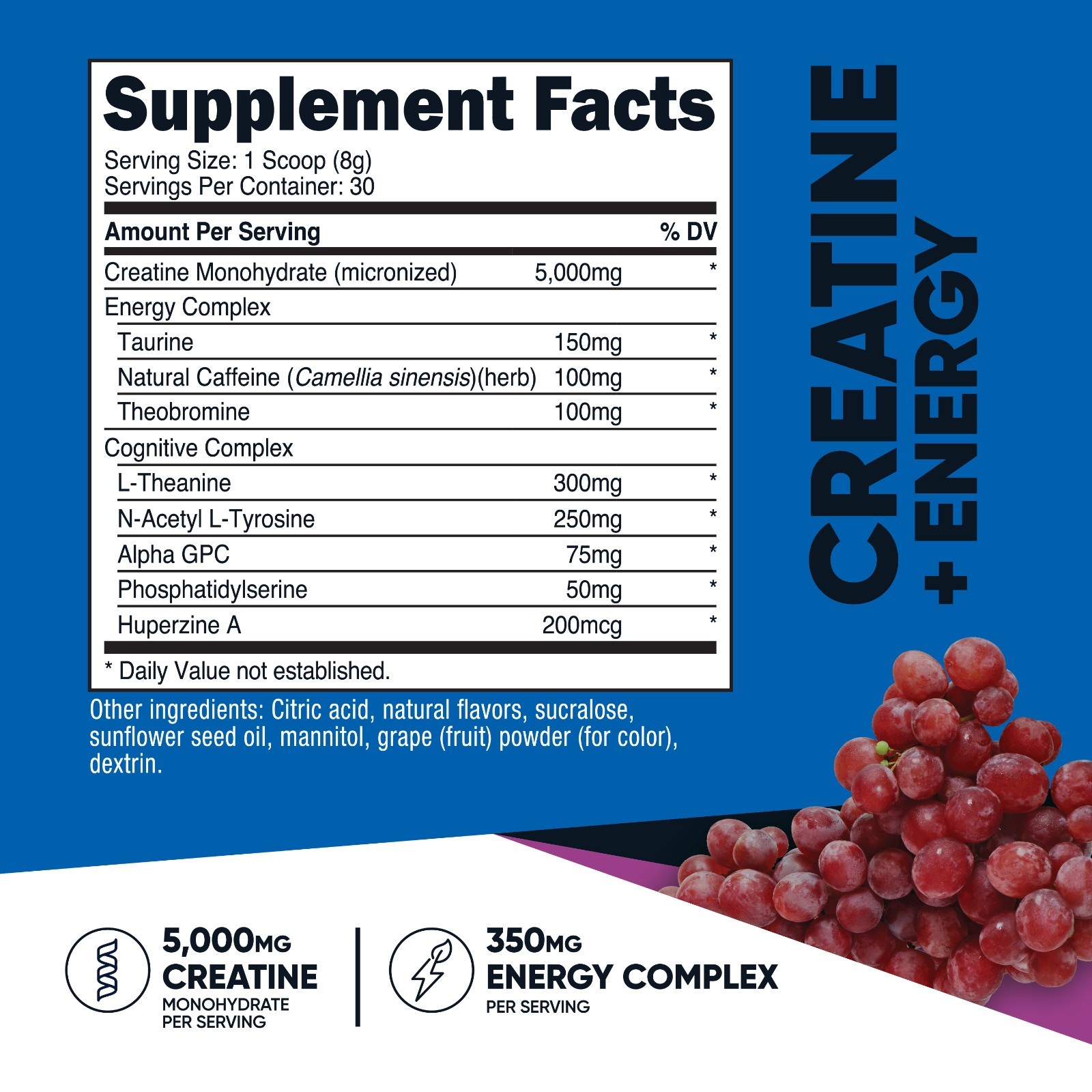 Nutricost Creatine + Energy 30 Servings (Grape Flavored)