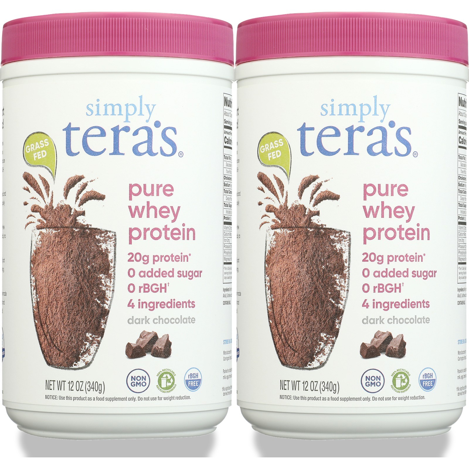 Simply Tera’S Pure Whey Protein Powder Dark Chocolate 12 Oz 2 Pack