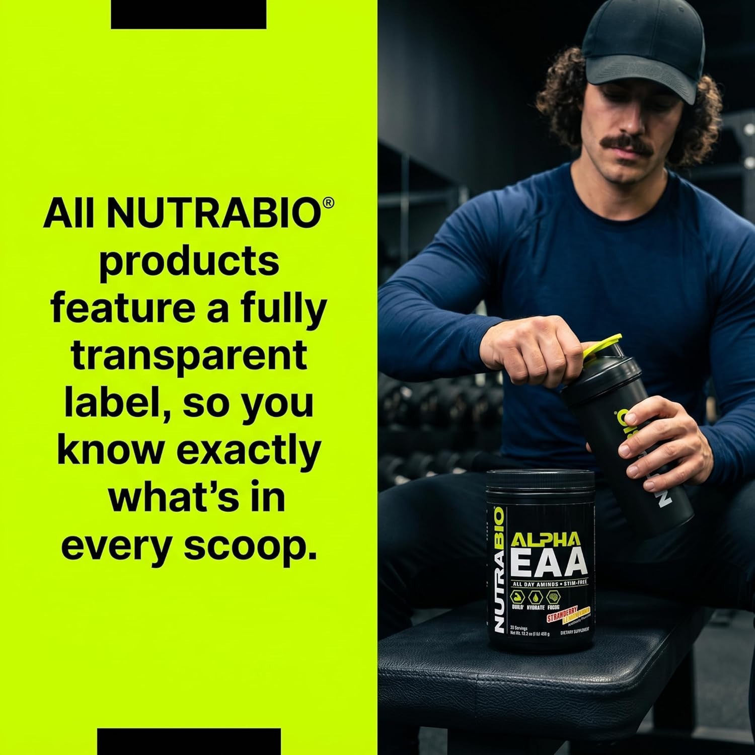 NutraBio Alpha EAA – All-Day Amino Acids for Muscle Growth and Hydration –