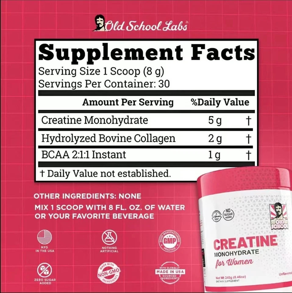 Old School Labs® Creatine Monohydrate to Support Women – 240g (30 Servings).