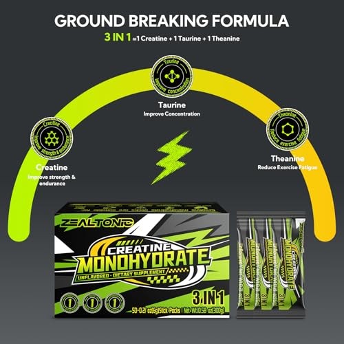Creatine Monohydrate 5000mg Powder 50 Servings Stick Packs Strength
