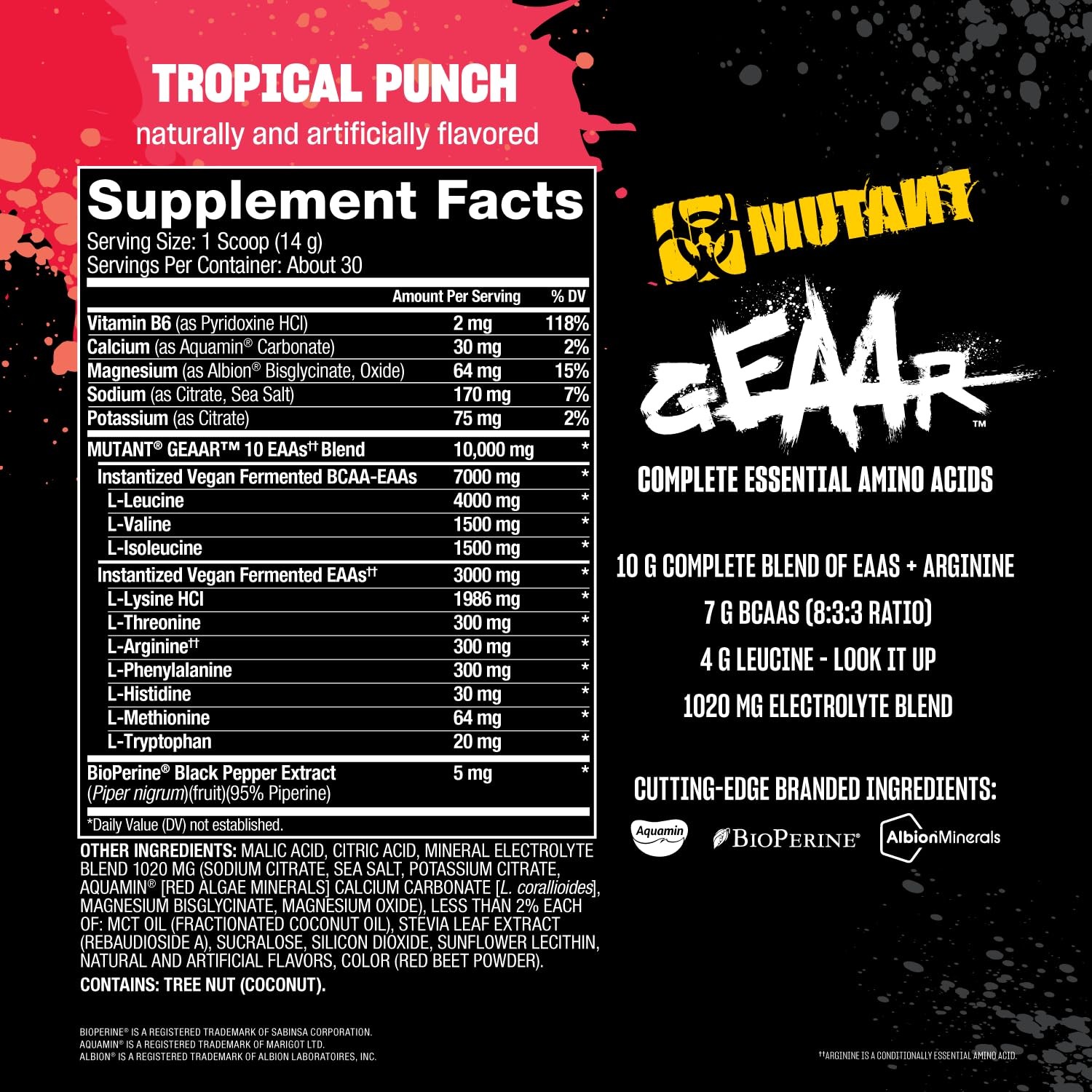 Mutant GEAAR – 9.4g of EAA Powder + Arginine, 7g 14.1 Ounce (Pack 1)