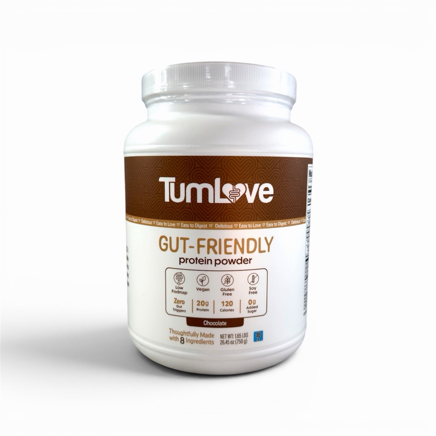 TumLove Gut-Friendly Vegan Protein Powder Chocolate 1.65 lbs Gluten Free SoyFree