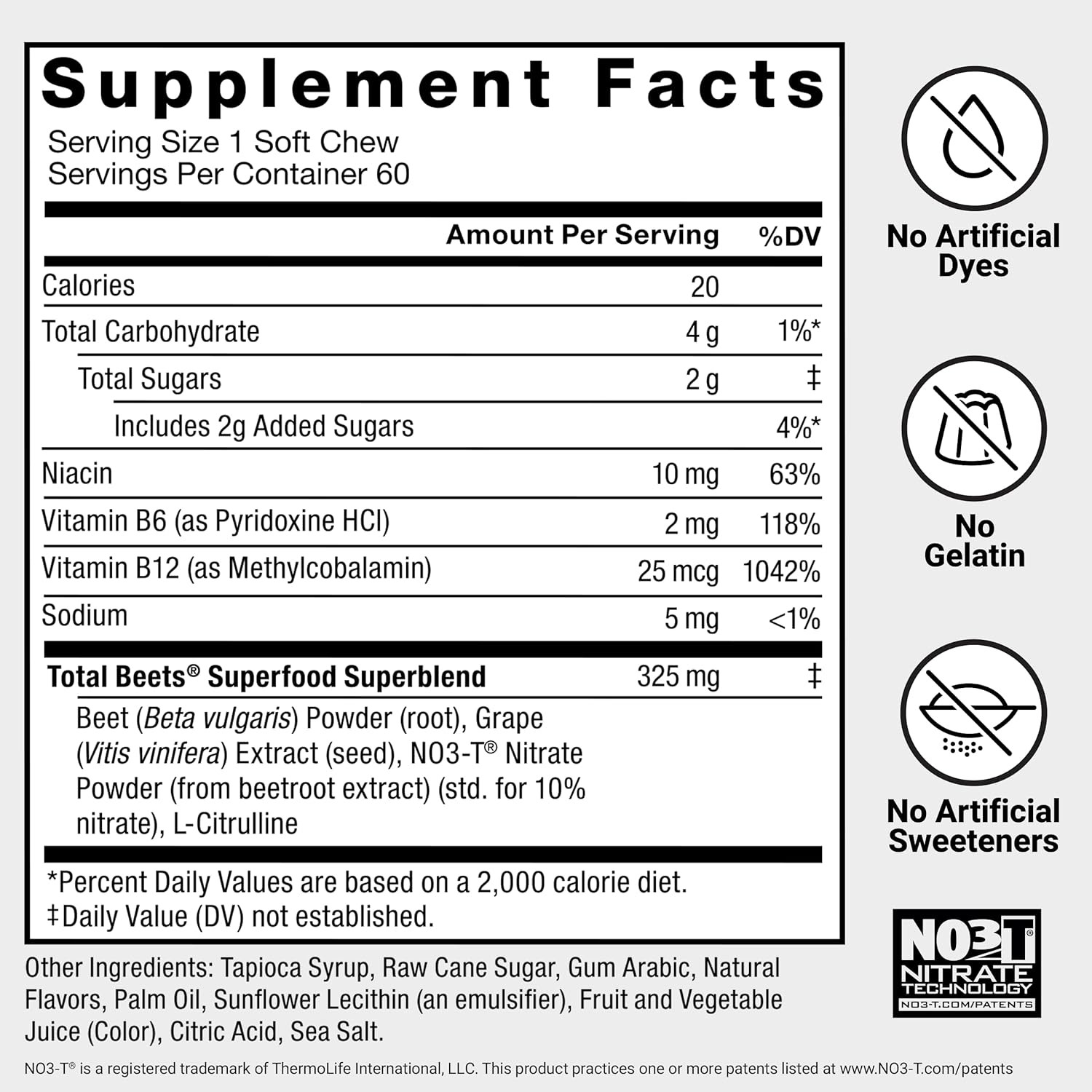 Total Beets Soft Chews with Beetroot, Nitrates, L-Citrulline, Grapeseed Extra…