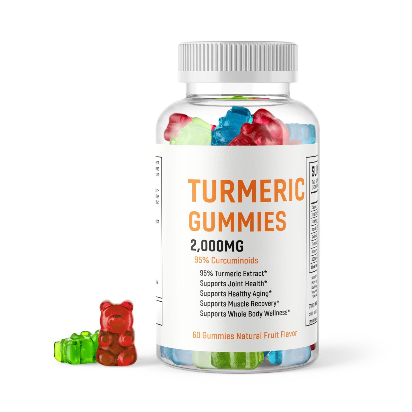 Turmeric Curcumin 2,000mg Gummies 60 Ct Vegan Gluten Free with Ginger Root