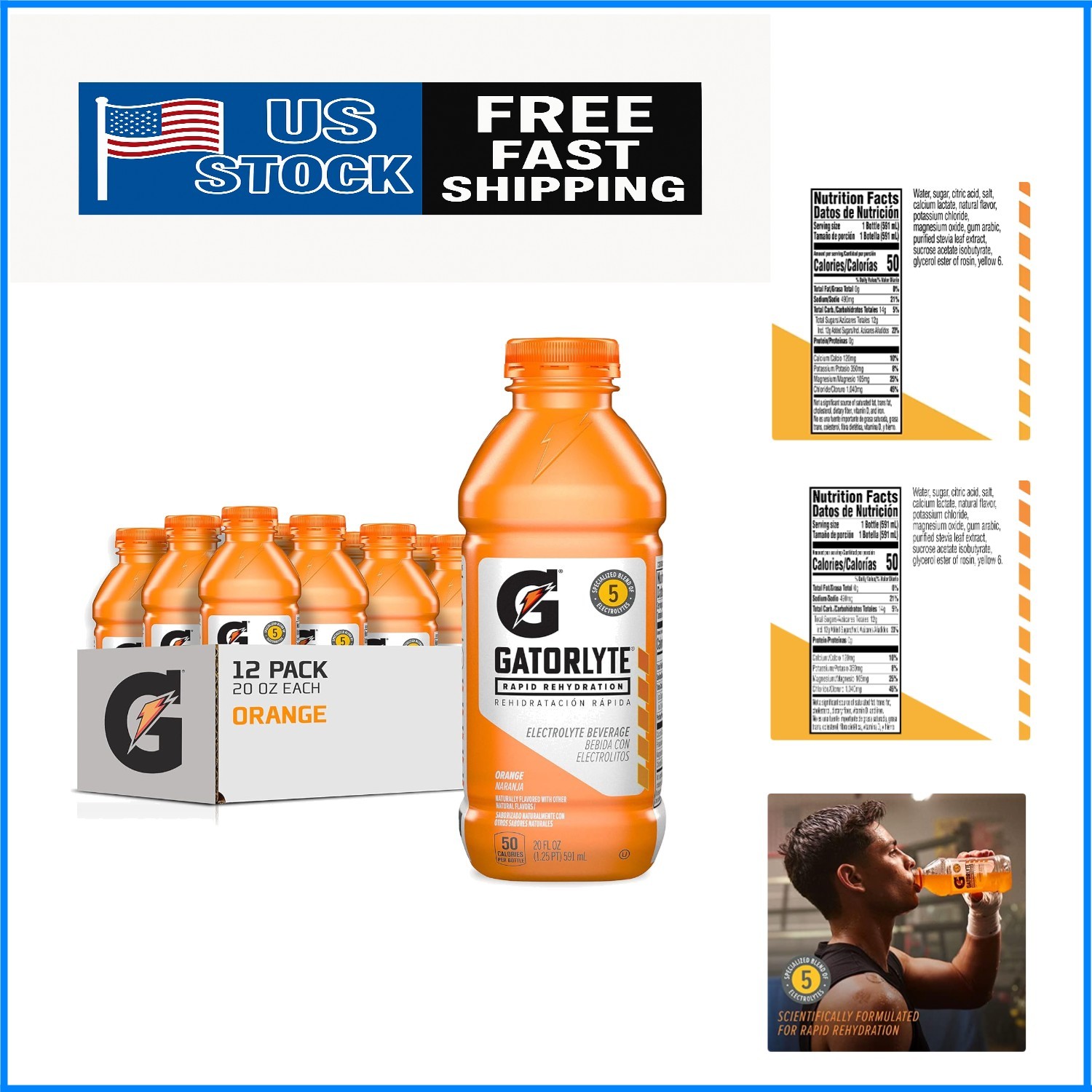 12 Pack Gatorlyte Orange Electrolyte Beverage – Low Sugar Hydration Solution