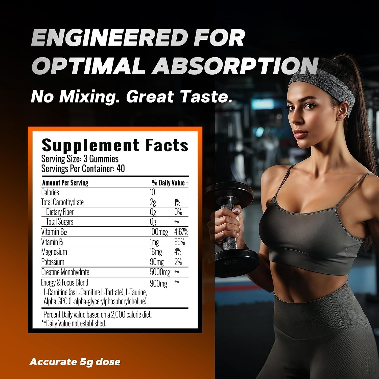Creatine Monohydrate Gummies Strength & Athletic Performance 5g 120 Gummy USA