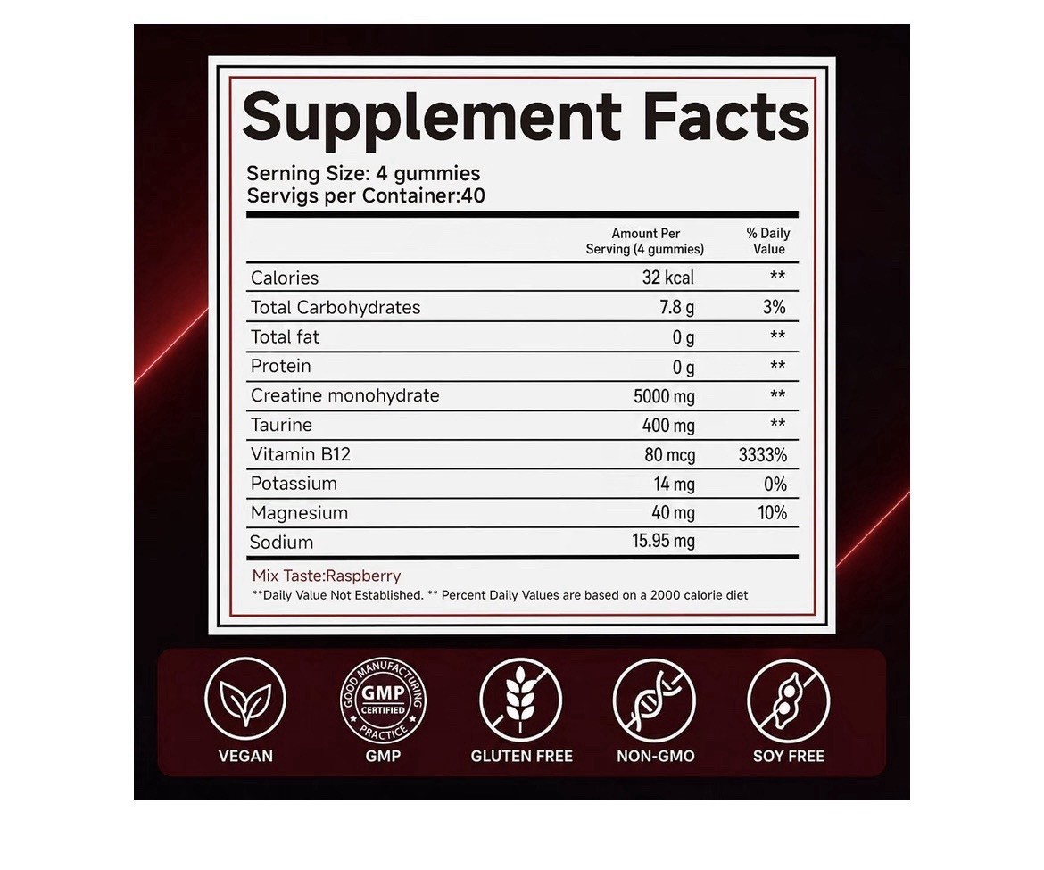 Gabe Sunnybears Creatine Monohydrate 5000mg 40 Count Gummies Raspberry Blueberry
