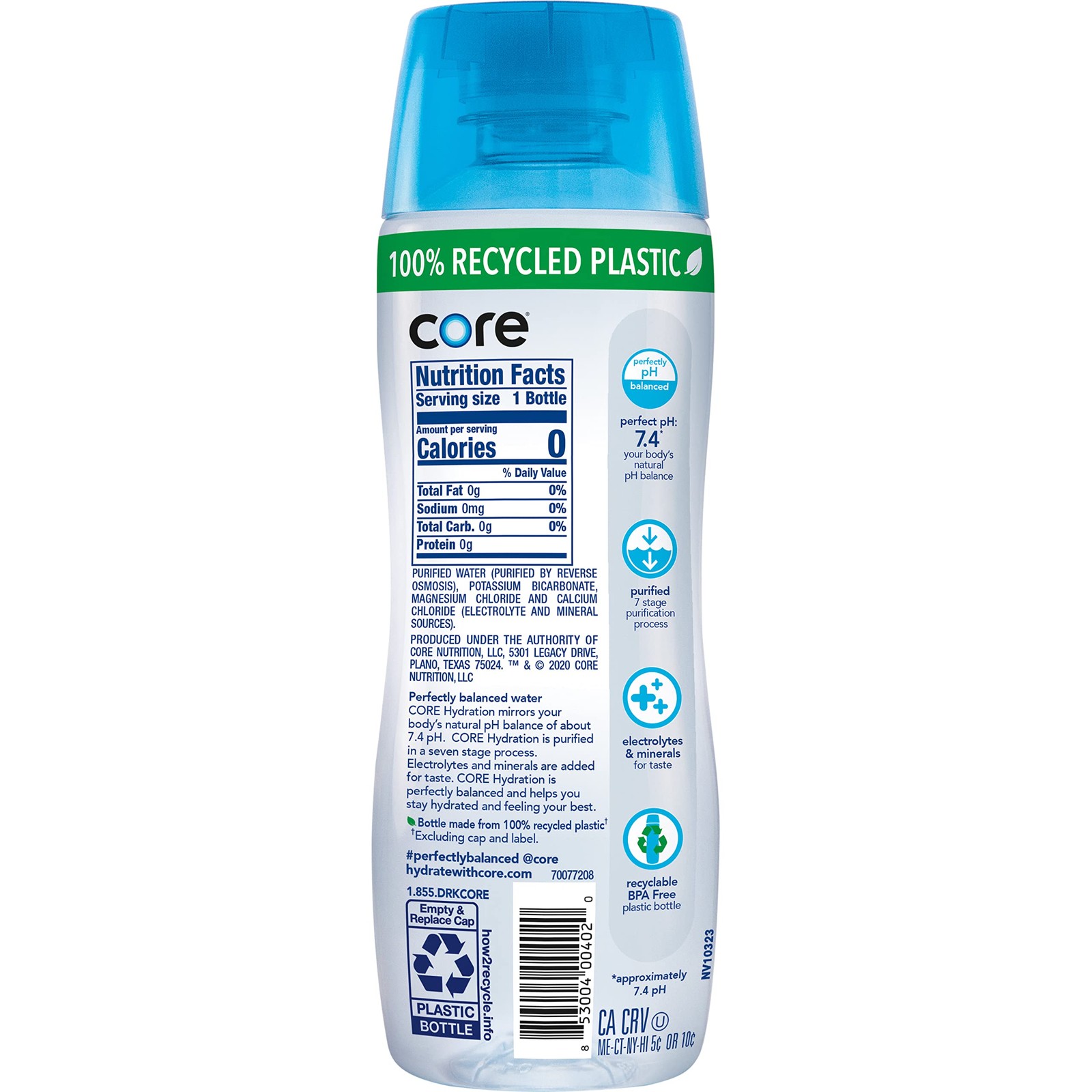 CORE Hydration Perfect 7.4 pH Nutrient Enhanced Water, 20 Ounce Pack of 24