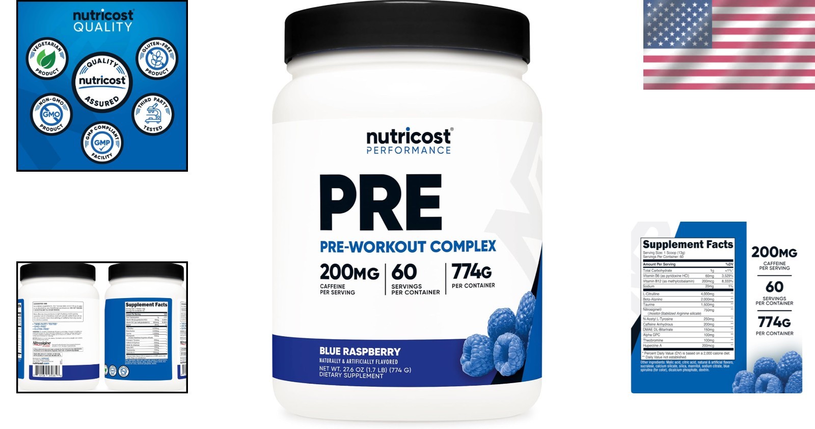 Delicious Blue Raspberry Pre-Workout Supplement – 32oz, 60 Servings, Gluten Free