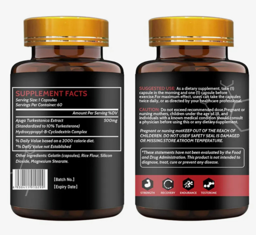 Turkesterone 500mg Complex/Ajuga Turkestanica 10% Standardized 60 CAPSULES,USA