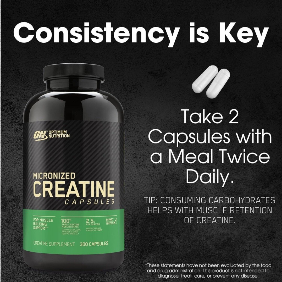 Optimum Nutrition 100% Pure Micronized Creatine Monohydrate 2500mg 300 Capsules