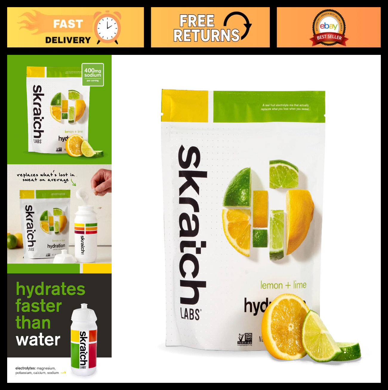 Hydration Sports Drink Mix – Lemon Lime, 20 Servings, Electrolytes, Vegan, Non-G