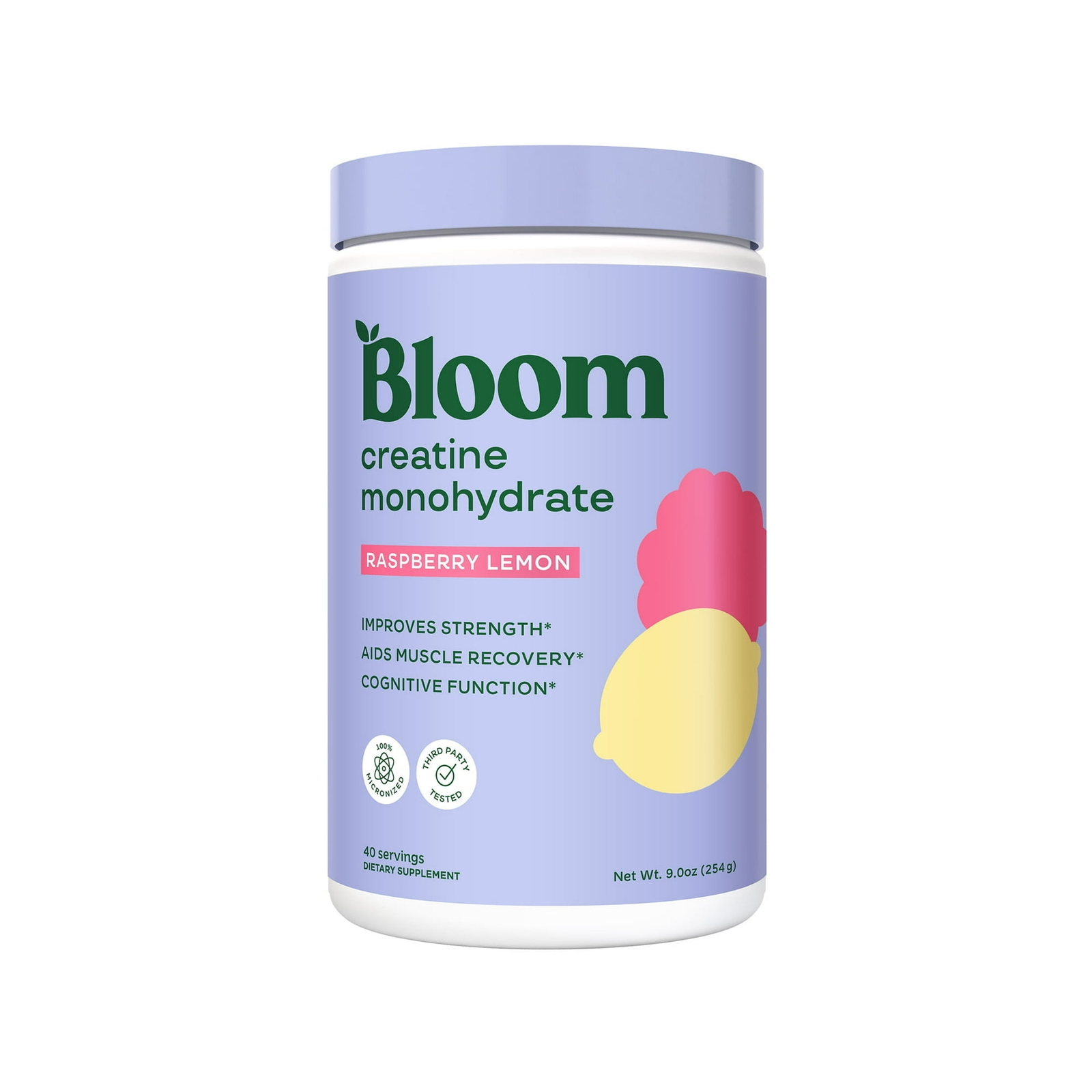 Bloom Nutrition Creatine Monohydrate Powder, Raspberry Lemon Flavor, 40 Servings