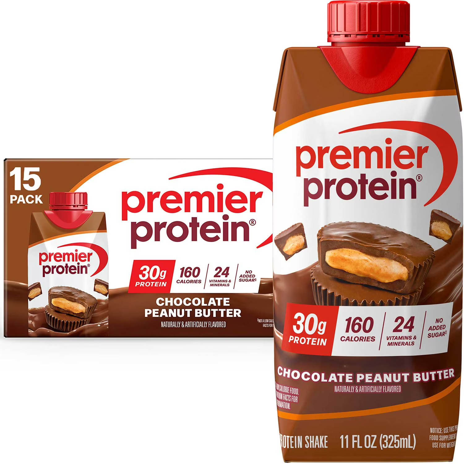 Premier Protein 30g Protein Shake, Chocolate Peanut Butter, 11 fl. oz., 15 pk.