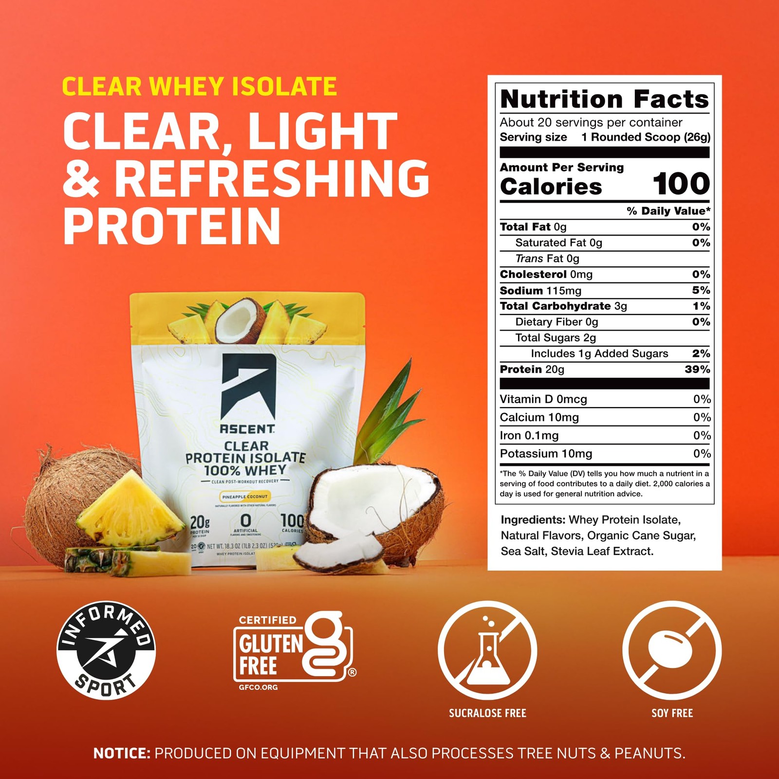 100% Clear Whey Protein Powder – Post Workout Whey Protein Isolate, Zero Arti…
