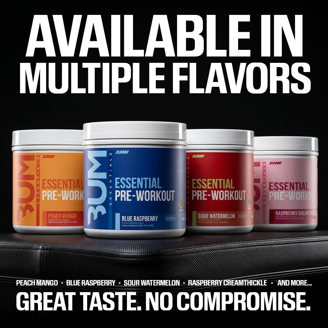 Essential Pre Workout Powder | Energy Drink for Men & Women | Blue Raspberry Fla