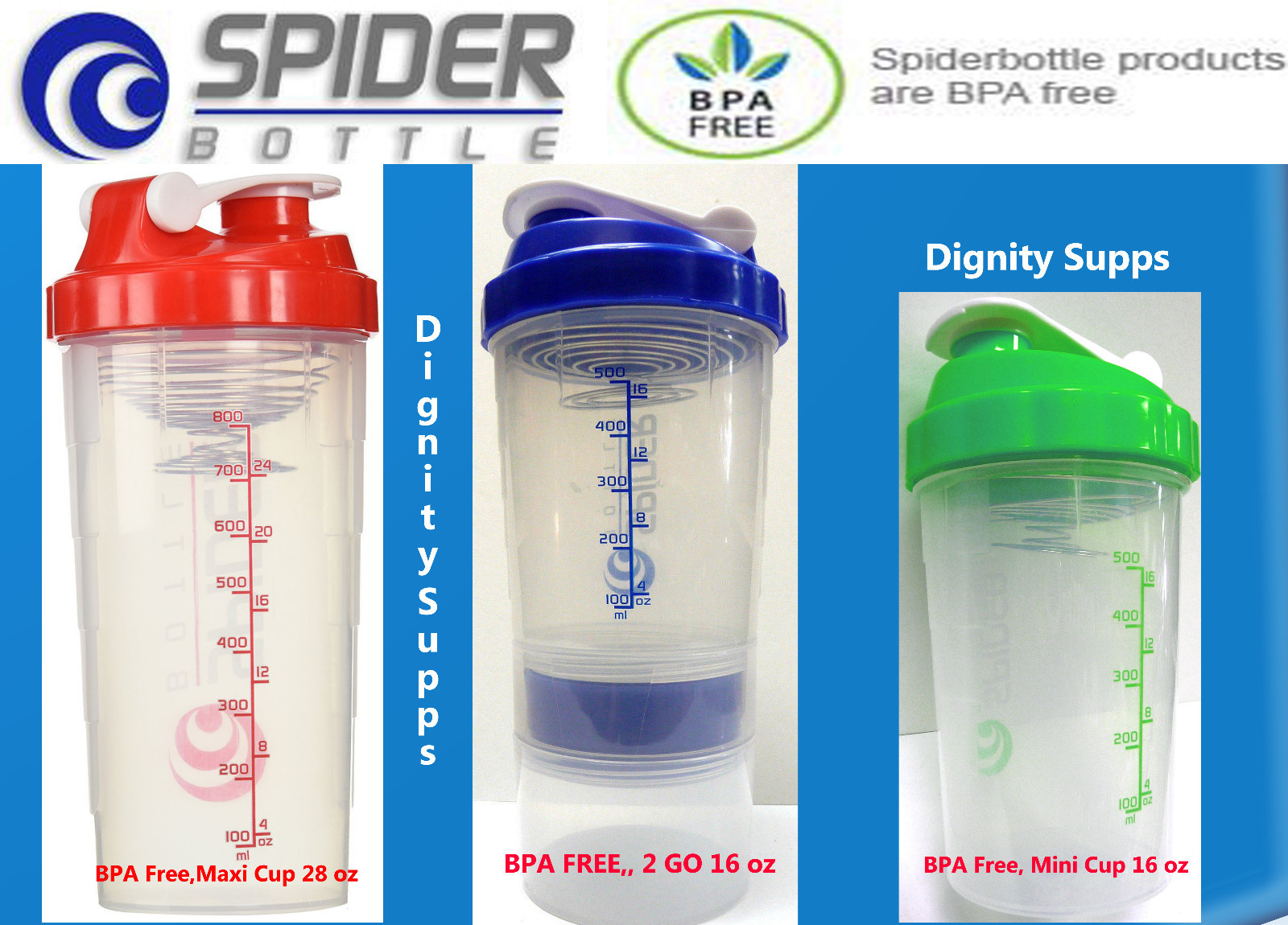 Spider bottle,protein shaker cup 3 in 1 (3 Layers) Sports water bottle 16 fl oz