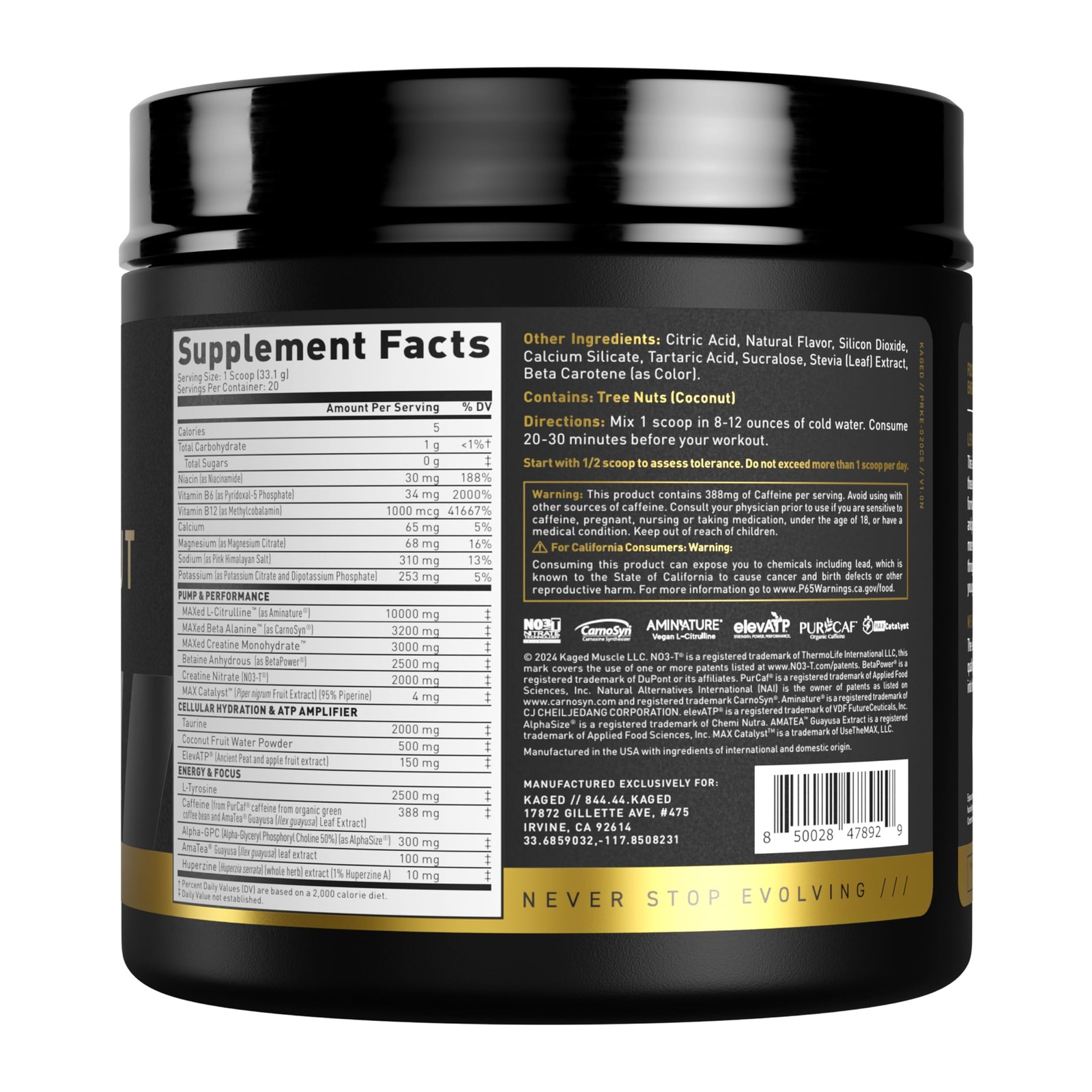 Kaged Pre Workout Elite Supplement 21 Ingredients Enhanced Energy Focus Pumps