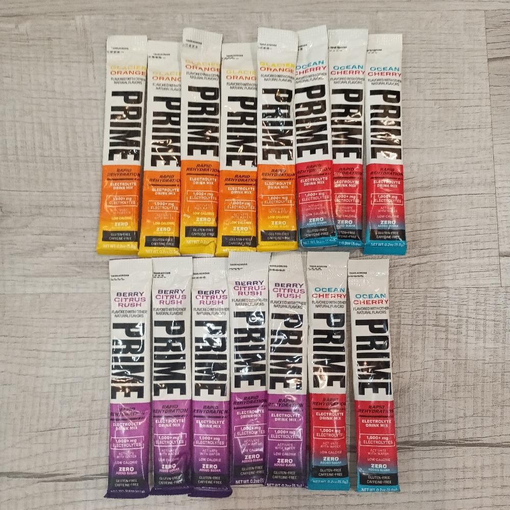 *07/2027* Prime Rapid Hydration Varitey Pack 15 packets Berry Citrus Rush,