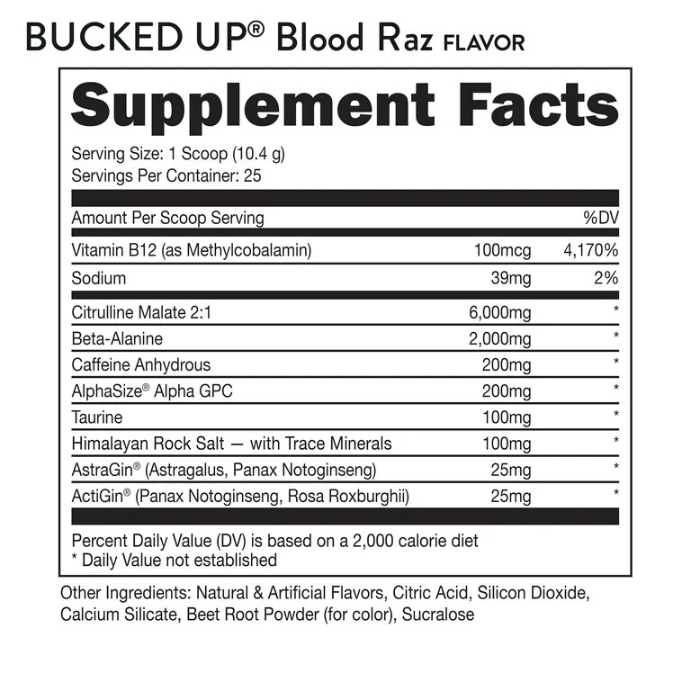 Bucked Up Pre-Workout Powder BLOOD RAZ Raspberry flavor 25 serv Lot of 2