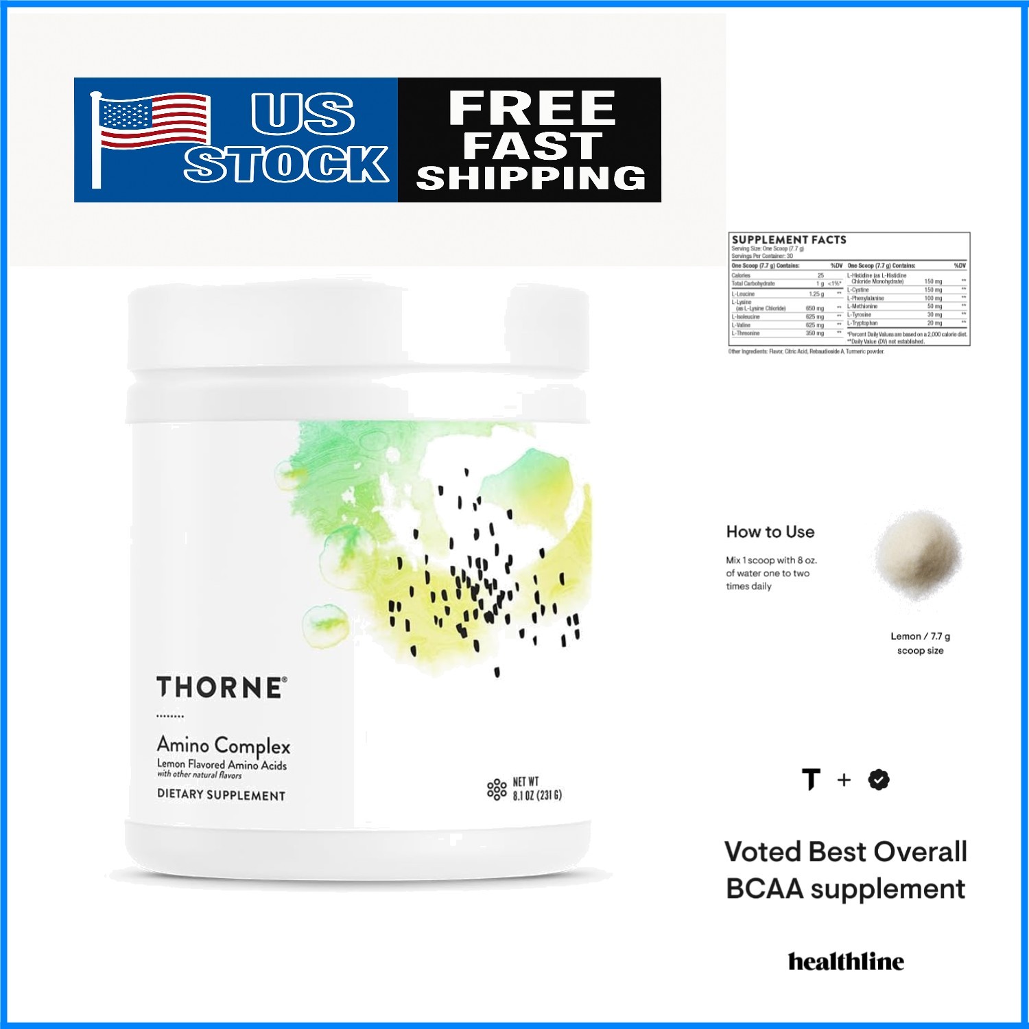Lemon Flavored Amino Complex: Trusted EAA & BCAA for Pre/Post Workout – 8.1 Oz