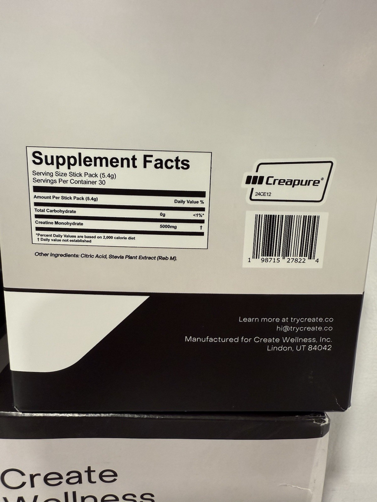 Create Creatine Monohydrate Unflavored Powder 30 Stick Packs Non-GMO Gluten-Free
