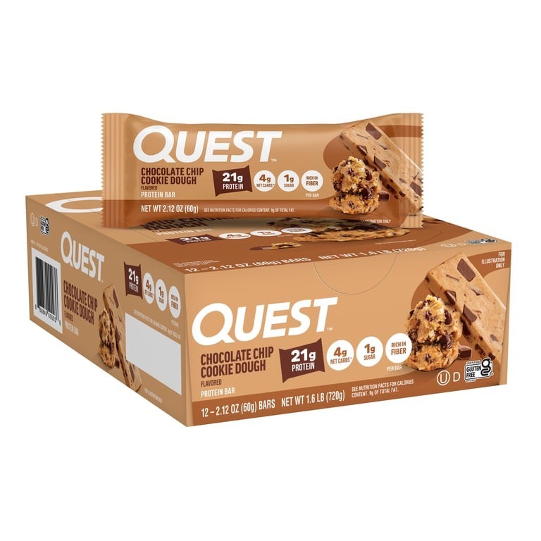 Quest Protein Bar Chocolate Chip Cookie Dough 21g Protein GF 2.12 oz 12 Pack