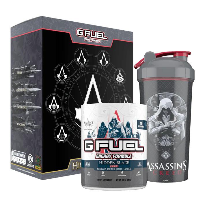 G Fuel Assassin’s Creed Hidden Blade Collector’s Box Tub Tall Shaker Cup Sticker
