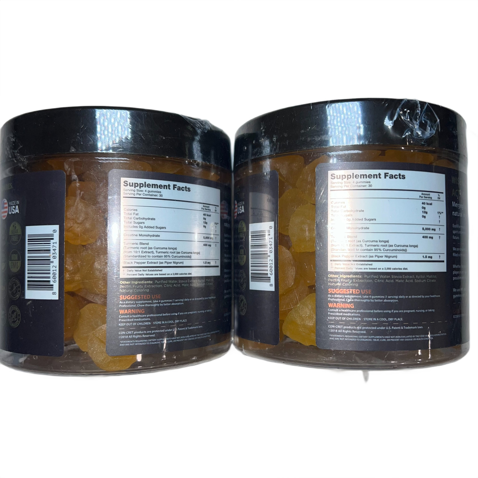 2x Ecowise Creatine Monohydrate Gummies 5000mg Mango 240ct Sugar Free BB 05/26