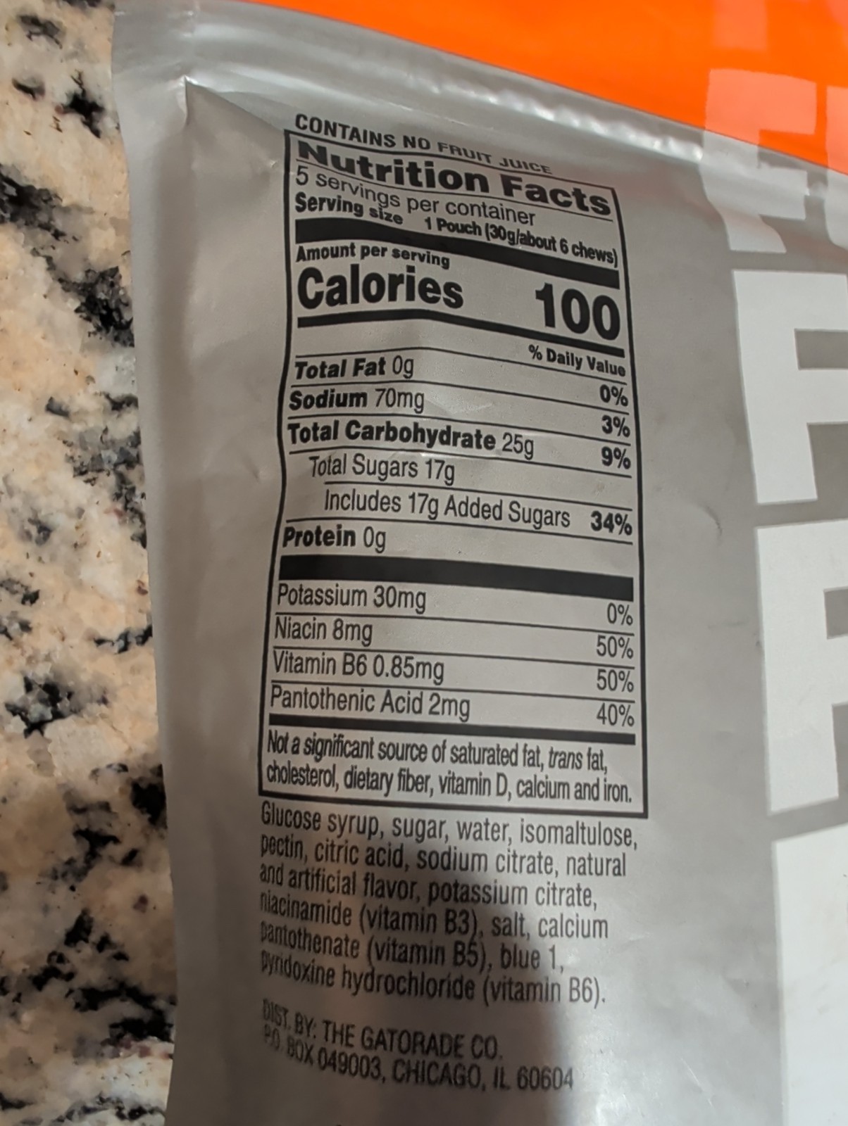 Gatorade Energy Chews Cool Blue Caffeine Free 2 Pack 60 Chews Total Exp 02/2027