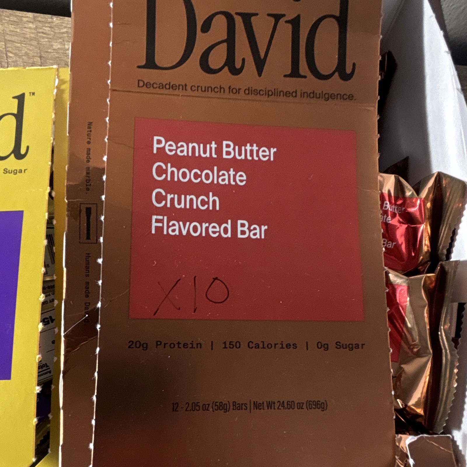 David Protein Bars Variety Pack Blueberry Pie & PB Choc Crunch 12 Ct GF SF