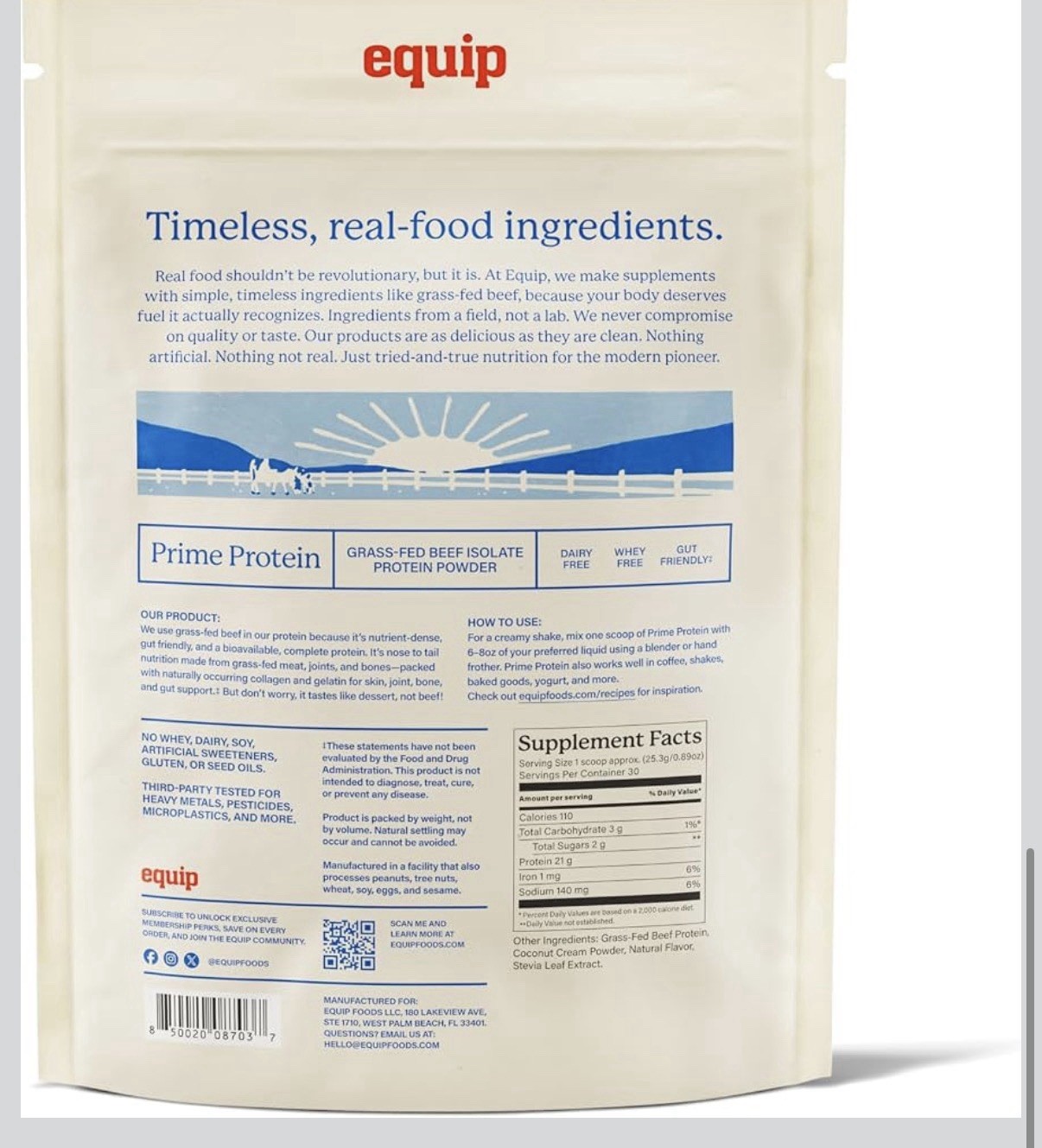 Equip Foods Prime Protein Powder | Clean, Grass Fed Beef Protein Powder | Carniv